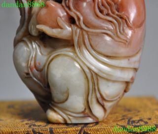 Old Chinese Natural Shoushan Stone Hand carved peach Longevity Life god statue 3