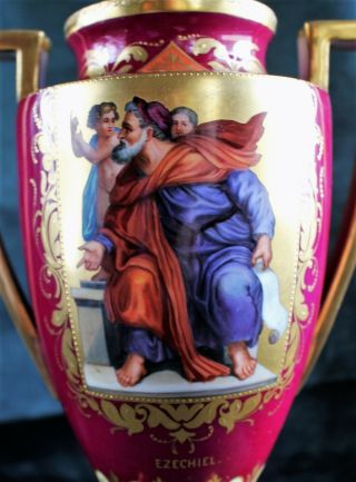 19th C.  Hand Painted Royal Vienna Magenta Ground Urn (ezechial And Delphica)