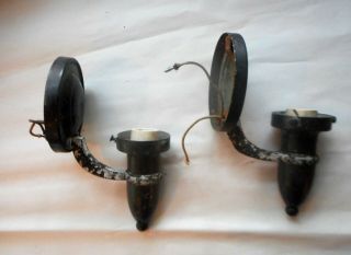 Pair Vintage Brass Art Nouveau Wall Sconces ca 1940s with Heavy Glass Shade 7