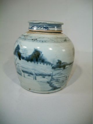Antique Chinese B&w Ginger Jar With A Lid Late Ming 1620 