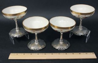 4 Antique Reed & Barton Sterling Silver & Hand Painted Porcelain Sherbets Bowls