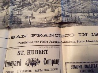 1897 SAN FRANCISCO FOLDING BIRDS EYE VIEW MAP.  ADVERTISING.  PHILO JACOBY.  GERMAN 9