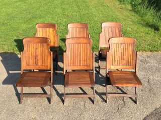 6 Vintage Heywood Wakefield Wood Slat Folding Bench Chairs Mid Century