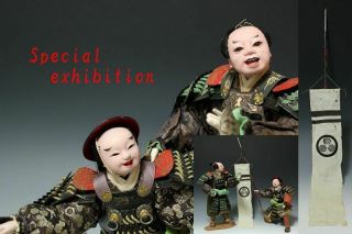 Japan Antique Edo Busho Samurai Doll Yoroi Kabuto Tsuba Koshirae Gyoku Katana 武将