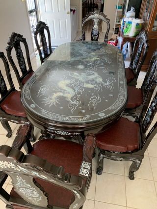 Antique Asian Mother Of Pearl Inlay Dining Set