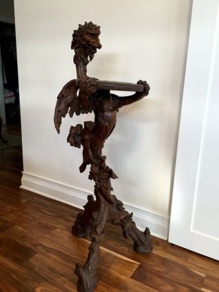 Victorian Italian Fantasy Carved Figural Goth Winged Griffin Pedestal/Plantstand 10
