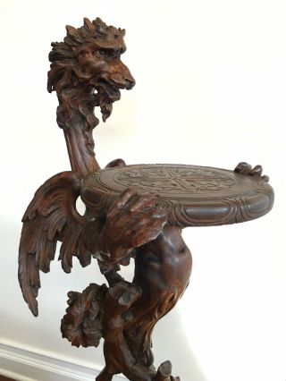 Victorian Italian Fantasy Carved Figural Goth Winged Griffin Pedestal/plantstand