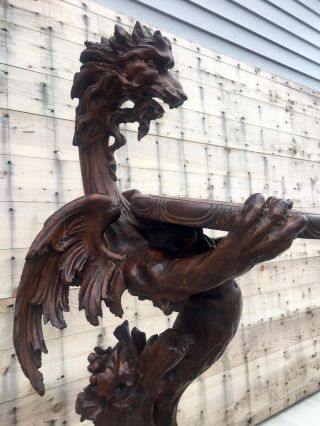 Victorian Italian Fantasy Carved Figural Goth Winged Griffin Pedestal/Plantstand 9