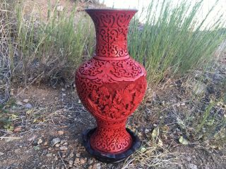Mid Century Chinese Cinnabar Lacquer Vase Cultural Revolution 40 - 50’s