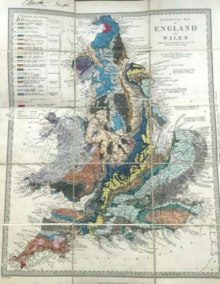 R.  Impey Murchison,  Geological Map Of England & Wales,  1855,  Rare,  Railways Inc