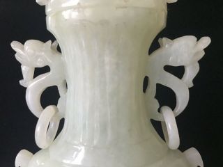 Antique Hand Carved Jade Double Dragon Vase Urn With Top And Stand 6