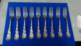 Versailles By Gorham 9pc Sterling Silver Forks 20.  45 Troy Oz Very Ornate 1888