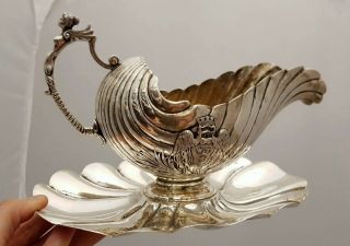 18th Century France Louis Xvi Sauce Boat Silver Solid Antique Royal Coat Of Arm