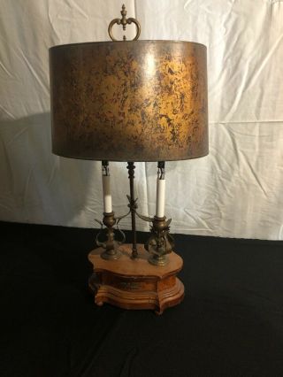 Mid Century Frederick Cooper Boudoir Candlestick Eglomise Shade Wood Lamp