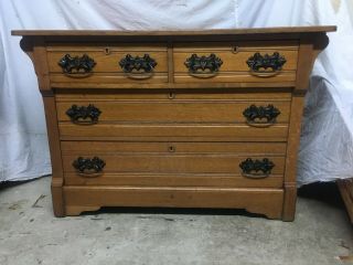 Antique Vintage Solid Oak Dresser - Gorgeous Hardware - Changing Table,  Vanity