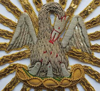 Vintage Silver & Gold Metallic Pelican Vestment Applique French