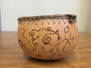 Vintage Native American Gourd Bowl 6 "