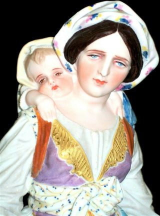 ANTIQUE FRENCH SEVRES QTY LIMOGES LADY MOTHER WITH BABY KIDS PORCELAIN FIGURINE 2