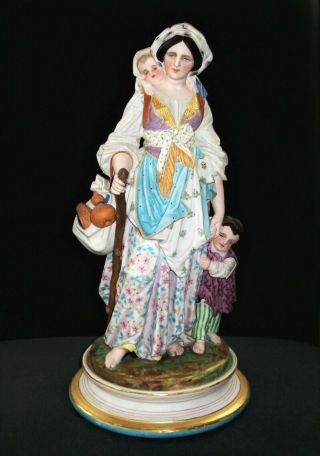 ANTIQUE FRENCH SEVRES QTY LIMOGES LADY MOTHER WITH BABY KIDS PORCELAIN FIGURINE 3