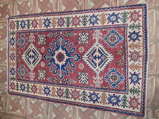 Hand Knotted Area Rug 3 ' x 4 ' Kazak Hard - wearing Carpet Antique Look 2