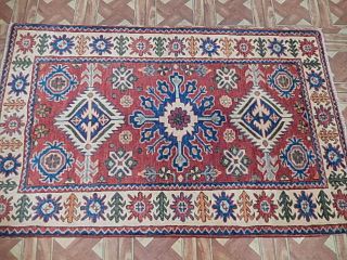 Hand Knotted Area Rug 3 ' x 4 ' Kazak Hard - wearing Carpet Antique Look 5
