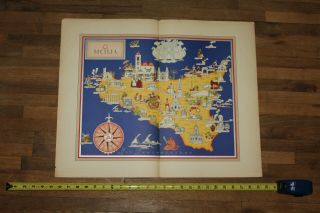1939 Prof.  G.  De Agostini Milano Map Sicilia Sicily Italy Nicouline Rare Art
