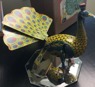RARE ALPS OCCUPIED JAPAN TIN LITHO WIND UP PROUD PEACOCK TOY W/ORIG BOX WOW 3