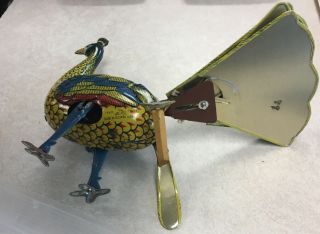 RARE ALPS OCCUPIED JAPAN TIN LITHO WIND UP PROUD PEACOCK TOY W/ORIG BOX WOW 7