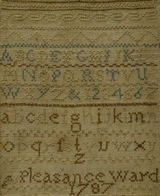 VERY SMALL LATE 18TH CENTURY ALPHABET SAMPLER BY PLEASANCE WARD - 1787 11