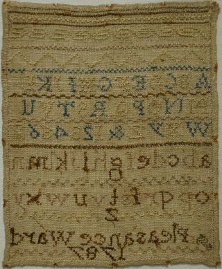 VERY SMALL LATE 18TH CENTURY ALPHABET SAMPLER BY PLEASANCE WARD - 1787 12