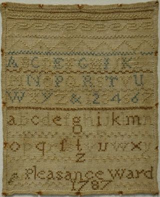 Very Small Late 18th Century Alphabet Sampler By Pleasance Ward - 1787