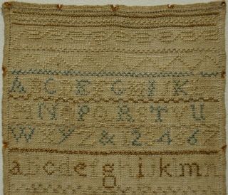 VERY SMALL LATE 18TH CENTURY ALPHABET SAMPLER BY PLEASANCE WARD - 1787 2