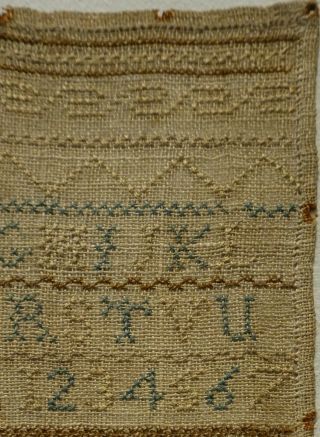 VERY SMALL LATE 18TH CENTURY ALPHABET SAMPLER BY PLEASANCE WARD - 1787 5