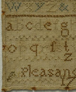 VERY SMALL LATE 18TH CENTURY ALPHABET SAMPLER BY PLEASANCE WARD - 1787 6