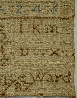 VERY SMALL LATE 18TH CENTURY ALPHABET SAMPLER BY PLEASANCE WARD - 1787 7