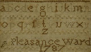 VERY SMALL LATE 18TH CENTURY ALPHABET SAMPLER BY PLEASANCE WARD - 1787 8