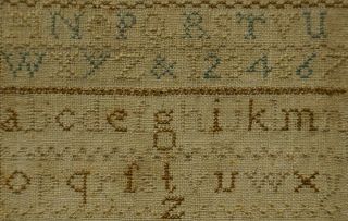 VERY SMALL LATE 18TH CENTURY ALPHABET SAMPLER BY PLEASANCE WARD - 1787 9