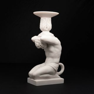 Marble Statue Of Greek God Atlas As A Candle Holder,  Sculpture.  Art,  Ornament.