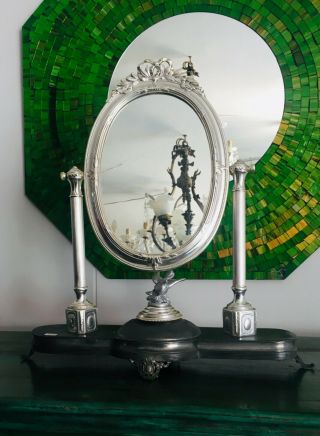 Antique German Wmf Table Desk Dressoir Mirror Classic Silverplate