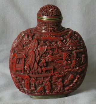 Carved Cinnabar Lacquer Snuff Bottle Qing Dynasty,  18th / 19th Century