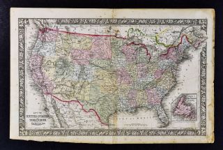 1864 Mitchell Map - United States Canada Indian Dakota Wyoming Indian Territory