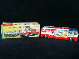 Vintage Taiyo Tin Friction Coca - Cola Toy Delivery Bus Japan 1950s W Box Soda Car