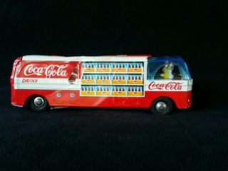 Vintage Taiyo Tin Friction COCA - COLA Toy Delivery Bus Japan 1950s w box soda car 7