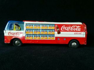 Vintage Taiyo Tin Friction COCA - COLA Toy Delivery Bus Japan 1950s w box soda car 9