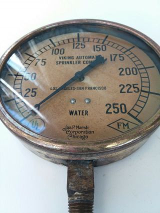 Antique 1949 Jas.  P.  Marsh Brass Fire Sprinkler water Pressure Gauge 2