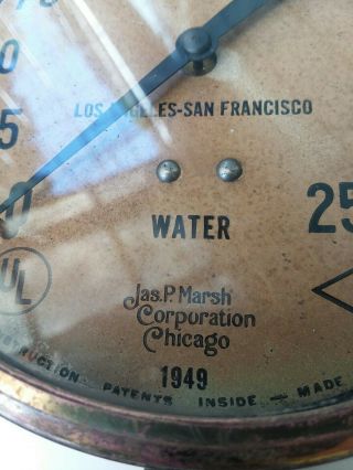 Antique 1949 Jas.  P.  Marsh Brass Fire Sprinkler water Pressure Gauge 7