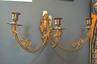 Stunning Antique Gilt Bronze Brass 3 Candle Light Wall Sconce Circa 1890 French