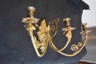Stunning Antique Gilt Bronze Brass 3 Candle Light Wall Sconce Circa 1890 French 2