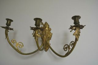 Stunning Antique Gilt Bronze Brass 3 Candle Light Wall Sconce Circa 1890 French 3