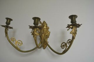Stunning Antique Gilt Bronze Brass 3 Candle Light Wall Sconce Circa 1890 French 9